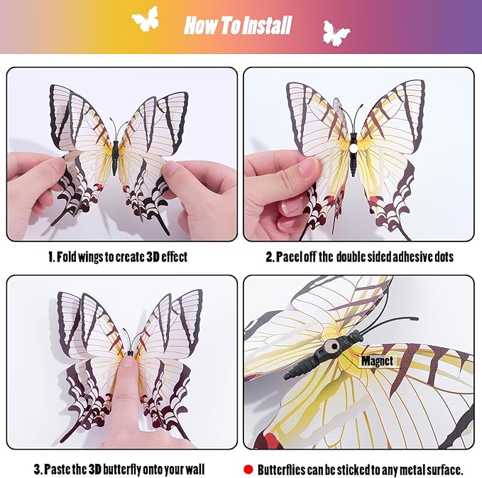 SAOROPEB 3D Butterfly Wall Decor, 24 Pcs Double Layer Butterfly Decorations for Party Decorations Locker Decor Refrigerator Decal, Reusable (White)