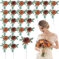 Zeyune 50Pcs Wedding Artificial Peonies 4 Inch Fake Silk Peony Faux Artificial Valentine Flower Bulk Rose Flower Head for Valentine Decoration Vintage Wedding Home Office(Brown and Orange)