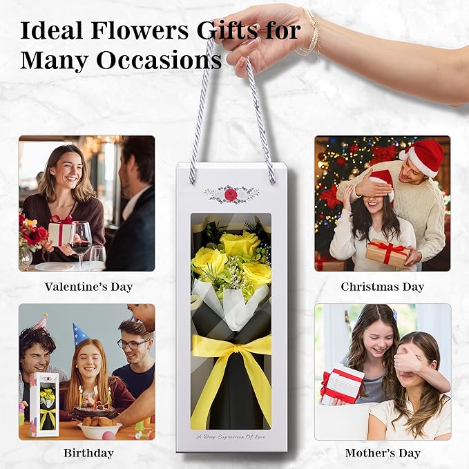 Flower Bouquet Gifts for Her, Flowers for Delivery Prime, Preserved Roses Flower Gifts for Women, Valentines Flowers, Mom Gifts from Daughter Son, Birthday Gifts, Real Roses,Yellow Roses