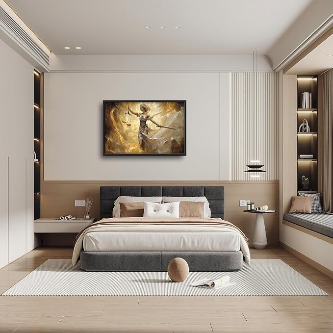 Lady Justice Large Wall Art Scales of Justice Pictures Wall Decor Themis Justitia Canvas Legal Principles Print Painting Modern Artwork Decoration for Lawyer Office Living Room Bedroom Bathroom Framed 24"x36"