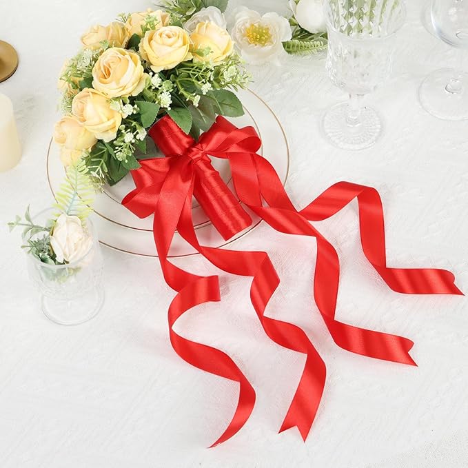 Red Ribbon 1 Inch 60 Yards, Versatile Solid Satin Ribbon for Flower Bouquet, Graduation Lei, Crafts, Gift Wrapping, Baby Shower, Christmas and Wedding