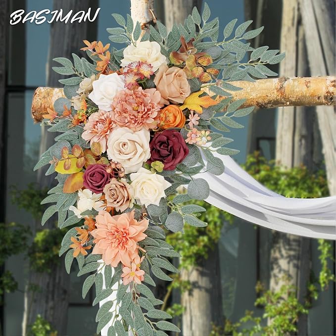 Arch Flowers with Drapes Kit (Pack of 3) for Wedding Ceremony Arbor and Reception Backdrop Decoration Wedding Welcome Signs Floral Birthday Party Decoration