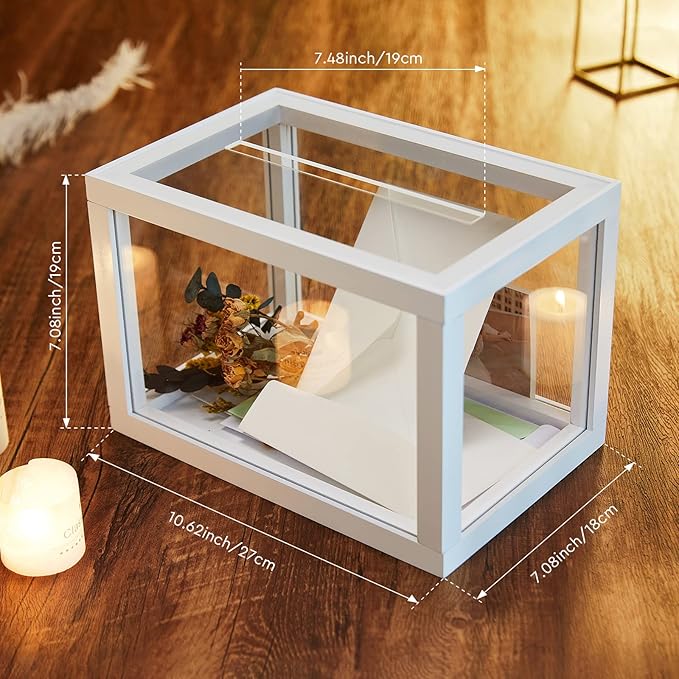 AW BRIDAL Acrylic Wedding Card Box for Reception, 10.5"x7"x7" Clear Glass Gift Box Money Envelope Boxes for Birthday Graduation Party, Wedding Bridal Shower Bride Gifts