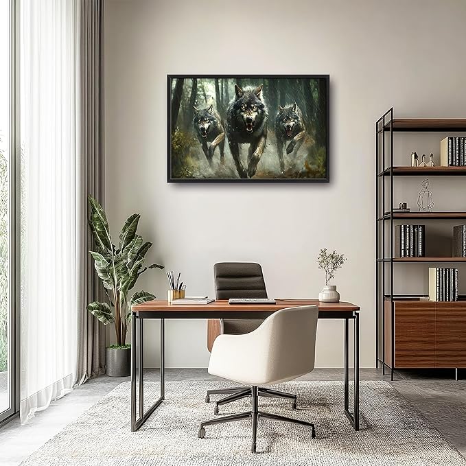 Forests Wolf Large Decor Wall Art Wolves Framed Pictures for Living Room, Animal Oversized Canvas Print Painting Modern Extra Large Framed Artwork for Bedroom Office Home Decor 36"x24"