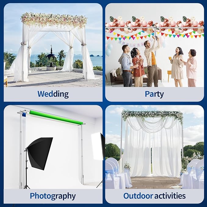 10x10ft Pipe and Drape Backdrop Stand, Double Crossbar, Heavy Duty Adjustable Background Frame with Metal Base for Parties Photography Wedding Photoshoot Decoration