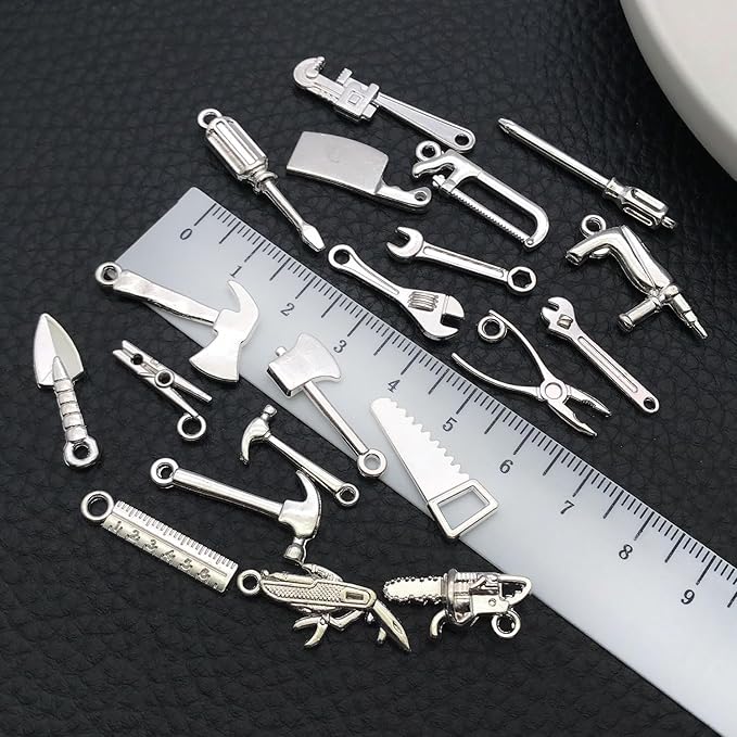 WOCRAFT 60pcs Bright Silver Tools Charms Bracelet Charms for Jewelry Making Sets DIY Necklace Bracelet Keychain Crafting Charms Kit Craft Supplies (SN903)