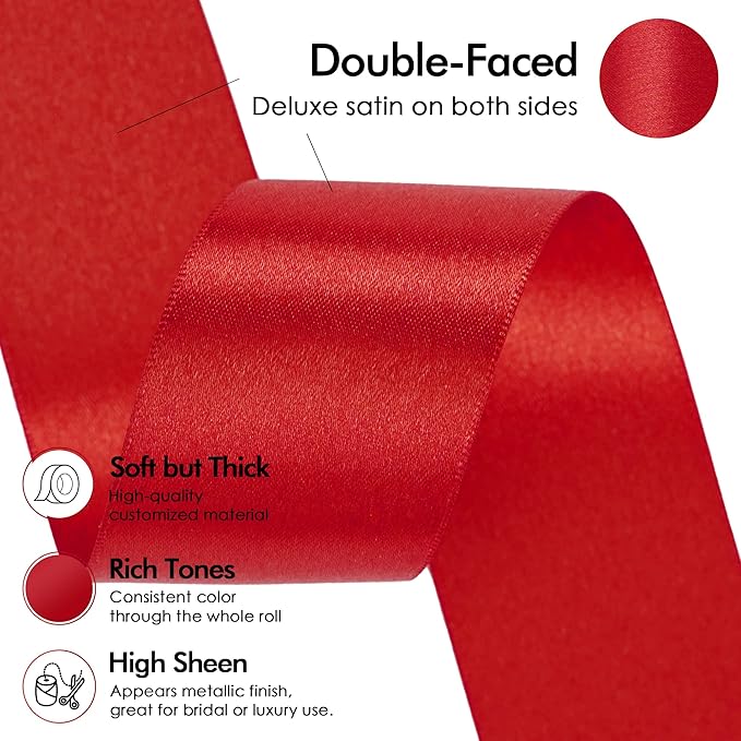 MEEDEE Red Satin Ribbon 1-1/2 Inch Red Ribbon Lux Double Faced Satin Ribbons by 50 Yards Polyester Satin Ribbons for Crafts, DIY Crafts, Weddings, Flower Bouquet, Holiday Decorating