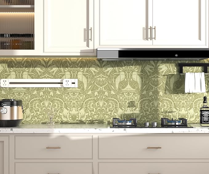 Vintage Peel and Stick Wallpaper Boho Bird Wall Paper Floral Contact Paper for Bedroom 17.3" X 197" Removable Wallpaper Self Adhesive Olive Green Botanical Decorative Wallpapers Bathroom Kitchen Vinyl