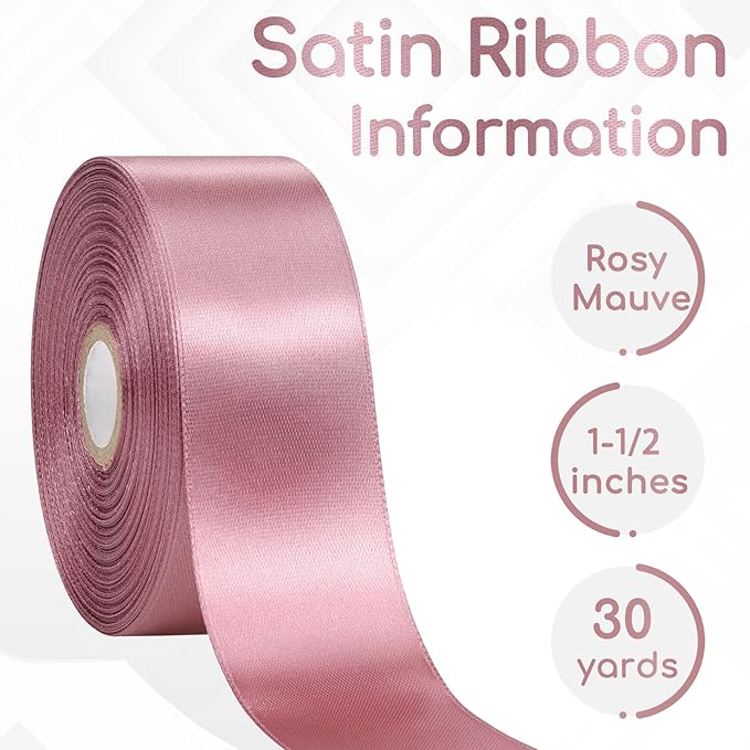 30 Yards Rosy Mauve Ribbon 1-1/2 Inch, Rosy Mauve Satin Ribbon for Gift Wrapping, Flower Bouquet, Crafts, Baby Shower, Christmas, Wedding and Bow Making