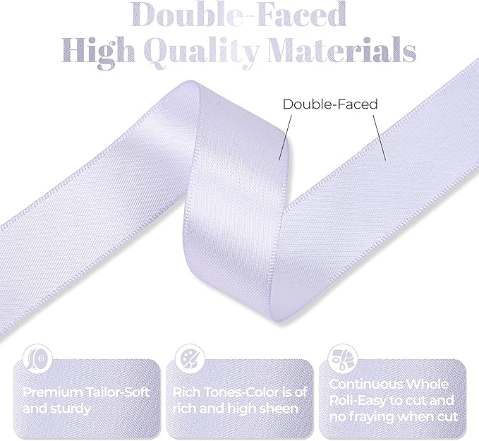 Lilac Mist Satin Ribbon, Double Faced 7/8 Inch X 50 Yards Lilac Mist Ribbon, Premium Satin Ribbon for Gift Wrapping, Crafts, Hair Bow Making, Sewing, Flower Bouquet, Wedding Party Decor
