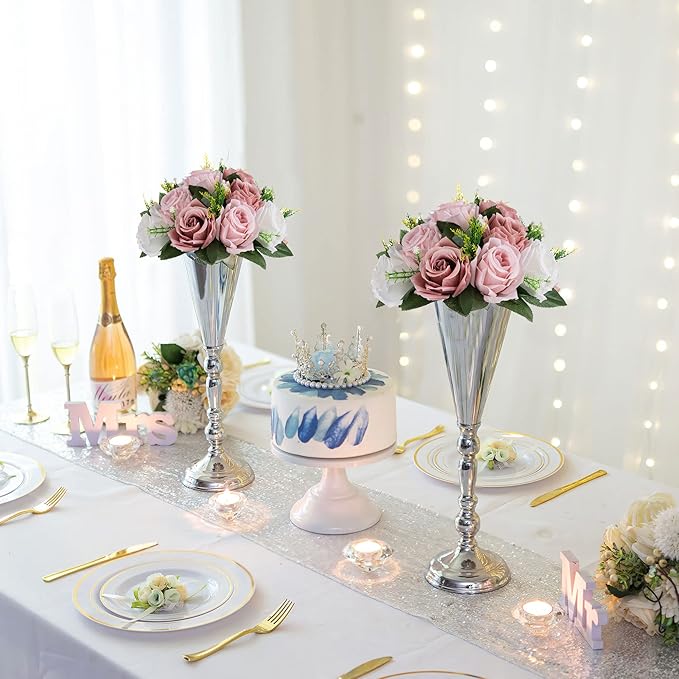 Sziqiqi Pink Flower Centerpieces for Tables Kissing Balls for Wedding - Artificial Floral Arrangement Center Piece