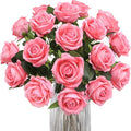 Hawesome Fake Roses Artificial Silk Flowers - 12 Pcs Pink Roses Artificial Faux Flowers with Stems for Home Wedding Centerpiece Hotel Office Decor