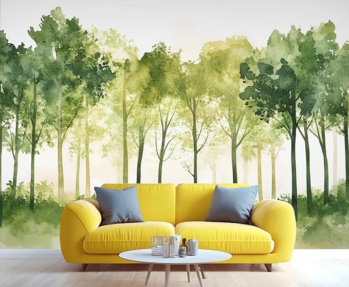 Watercolor Forest Wall Mural, Minimalist Forest Scene 3D Wall Murals, Nordic Nature Wallpaper Mural, for Living Room Bedroom Large Wallpaper Indoor Decor 118" W x 82.6 "H