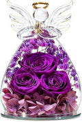 Beferr Christmas Birthday Gifts for Women, Mom Gifts for Christmas Fresh Flowers for Delivery Prime Forever Preserved Rose in Glass Angel Figurine Xmas Gifts for Grandma Wife Sister Her, Purple