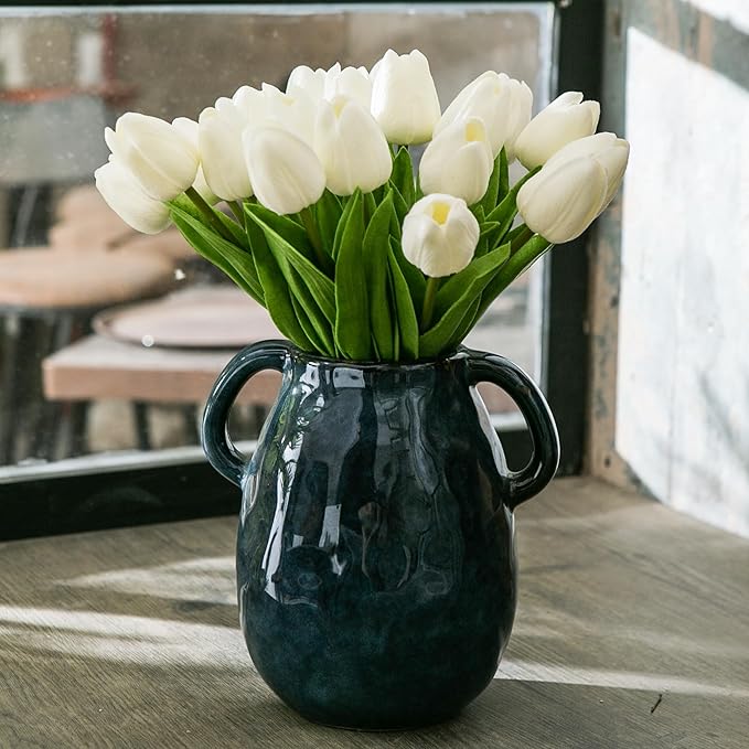 20pcs White Artificial Tulip Flowers, Silk Fake Flowers 13" for Mother's Day, Easter, Valentine’s Day Gifts in Bulk, Home, Kitchen, Wedding Decorations