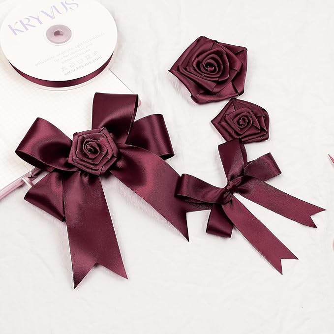 Burgundy Satin Ribbon, Double Faced 1-1/2 Inch X 25 Yards, Premium Satin Ribbon for Gift Wrapping, Crafts, Hair Bow Making, Sewing, Flower Bouquet, Wedding Party Decor