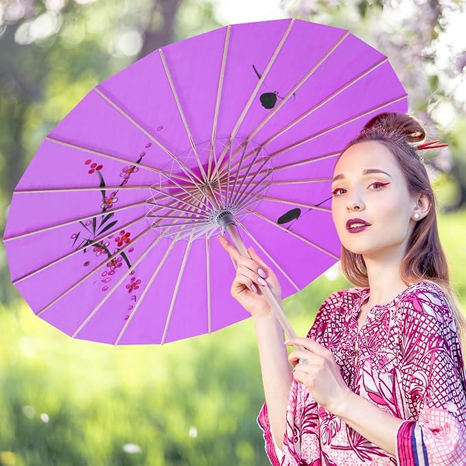 33" Purple Flower Silk Cloth Decoration Handmade Parasol Umbrella Chinese Japanese Asian DIY Art Dance Classical Umbrella for Wedding Parties Photography Costumes Cosplay (Purple)