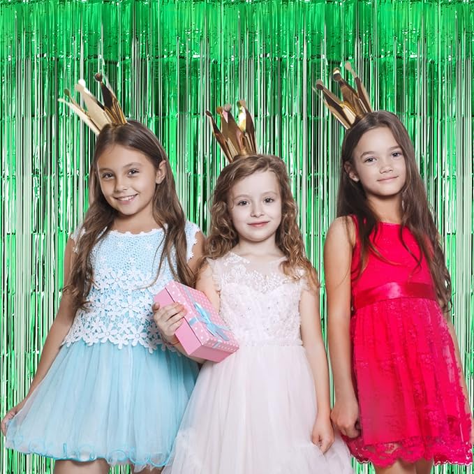 3 Pack 3.3x8.2 Feet Green Foil Fringe Backdrop Curtains, Tinsel Streamers Birthday Party Decorations, Fringe Backdrop for Graduation, Baby Shower, Gender Reveal, Disco Party