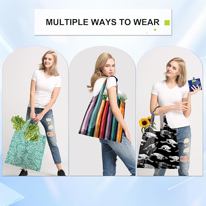 BeeGreen Animal Reusable Grocery Bags 6 Pack, Heavy Duty Totes for Women, Foldable Grocery Bag Large Shopping Totes with Handles for Work, Travel, Gift, Store, Polyester Washable Reusable Tote Bag