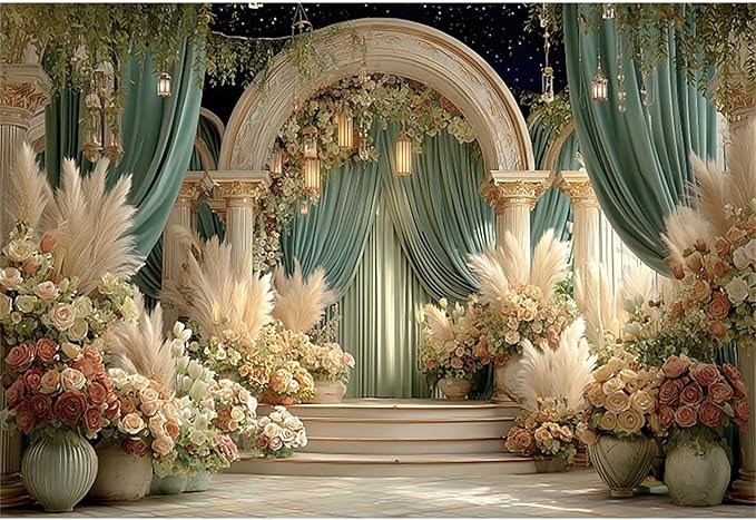 Baocicco Flower Wedding Backdrop 5x3ft Dreamy Fantasy Arch Door Roman Column Background Bride to Be Bridal Shower Decorations Anniversary Ceremony Backdrops for Photography Banner Photo Booth
