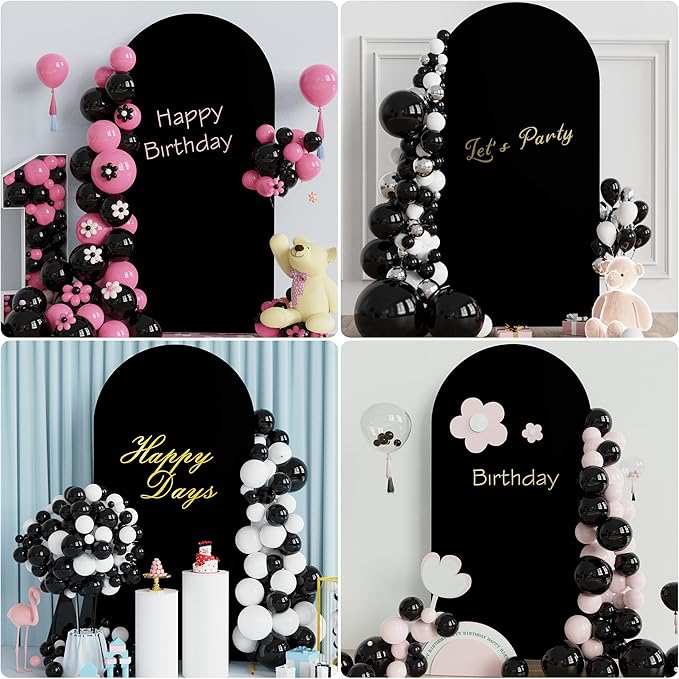 Putros 6.6ft Metal Arch Stand with Cover Black Spandex Fitted Wedding Arch Cover and Round Top Chiara Backdrop Stand Set for Birthday Party Baby Shower Decoration