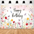 7x5ft Pink Floral Decoration Backdrop for Women Girl Birthday Party Spring Flower Bush Garden Theme Background Happy Birthday Photography Supplies Greenery Wildflower Banner