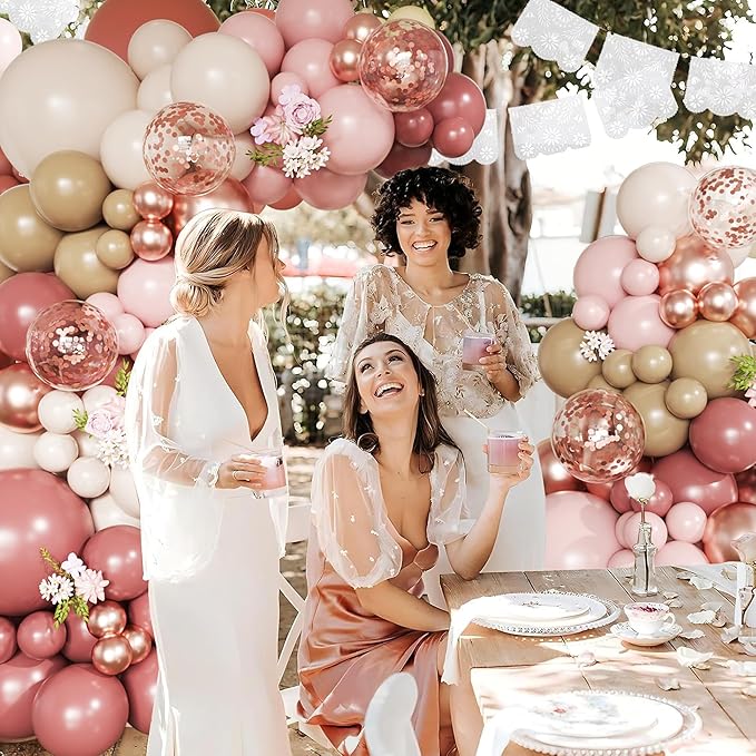 Blush Pink Nude Balloon Arch Kit, 148Pcs Dusty Pink Pastel Pink Brown White Sand Rose Gold Confetti Balloons for Baby Bridal Shower Wedding Engagement Birthday Party Decorations