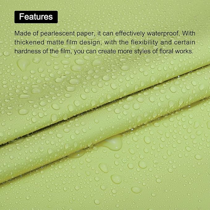 MECCANIXITY Pearlescent Film Flower Wrapping Paper 22.8x22.8 Inch Waterproof for DIY Crafts, Gift/Gift Box Packaging Tea Green Pack of 20