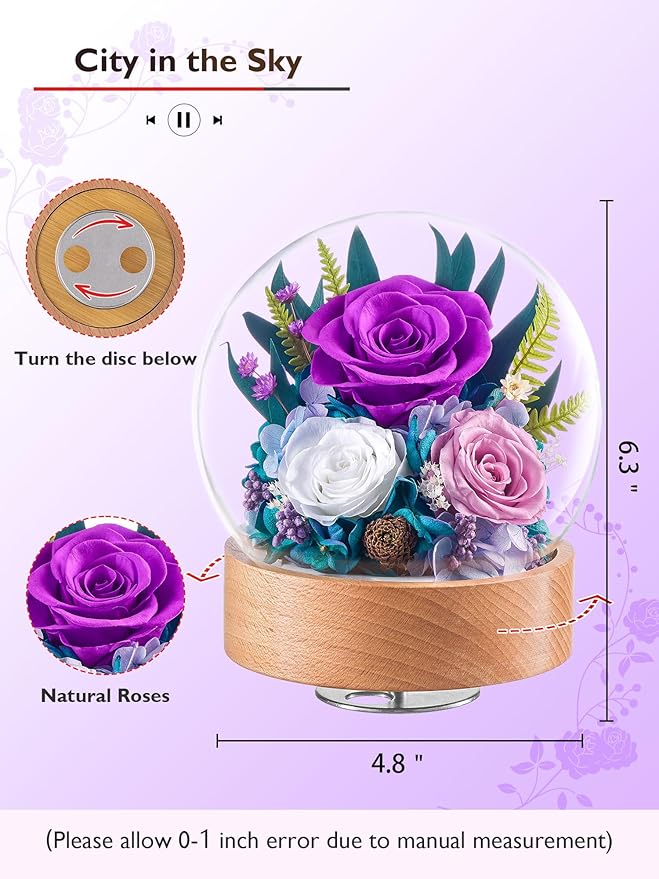 Eterfield Flowers for Delivery Prime, Christmas Preserved Roses Gifts for Women - Forever Flower in Glass Dome Birthday Gifts for Mom Wife Grandma Her Valentine’s Day (Purple, Sphere)