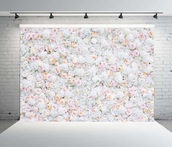 BELECO 9x6ft Fabric Flower Wall Backdrop Pink White Roses Flowers Floral Wall Background Backdrop Valentine's Day Party Engagement Newborn Baby Shower Birthday Wedding Photoshoot Studio Props