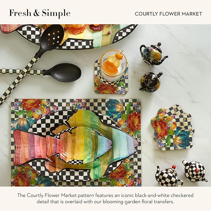 MACKENZIE-CHILDS Set of 4 Cork-Back Placemats, Hard-Finish Table Mats, Courtly Flower Market