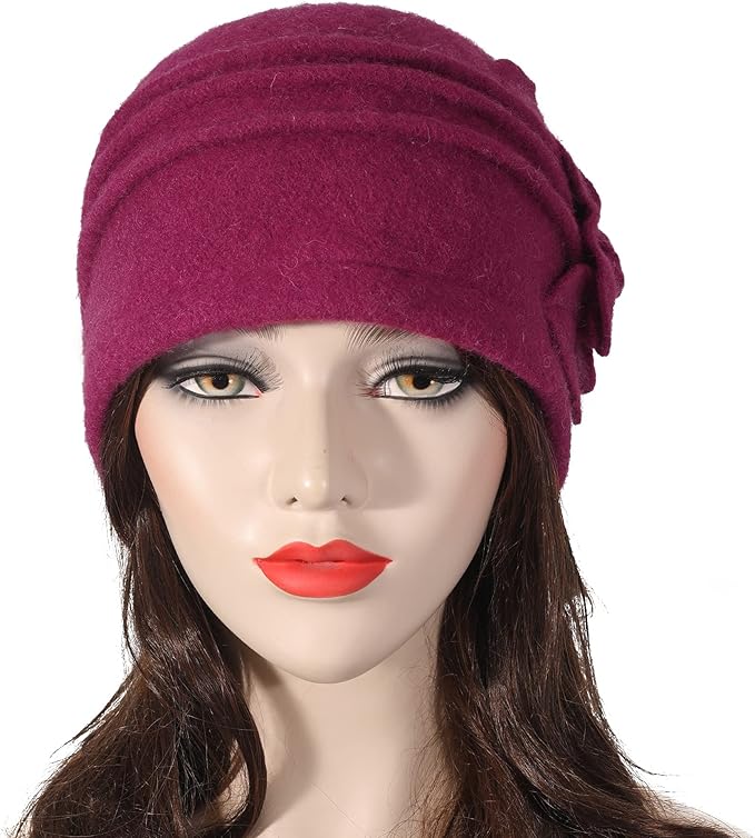 ZLYC Women Wool Cloche Bucket Hat 1920s Vintage Dress Winter Hats with Flower Accent