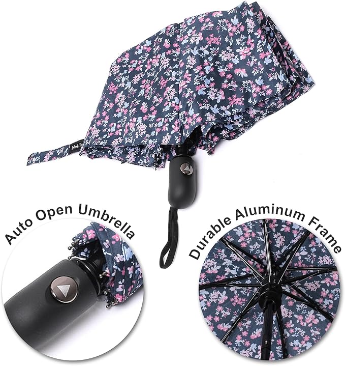 Nollia Windproof Automatic Travel Umbrella, Compact Portable with Reinforced Ribs for Sun & Rain