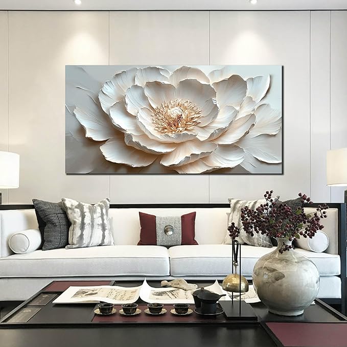 White and Pink Flower Wall Art for Living Room - Large Modern Wall Art Bedroom - Floral Bedroom Wall Decor for Teen Girls Size 29" x 59"