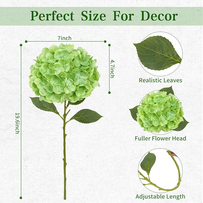4 Pcs Real Touch Hydrangea Artificial Flowers, 19.6'' Latex Full Faux Hydrangea Flowers Fake Flowers for Home Decor Party Wedding Centerpiece Bouquet Floral Arrangements (2Pcs Green+2Pcs Light Green)