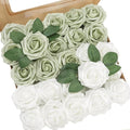 Artificial Flowers, 50pcs Rose for DIY Wedding Bouquets Centerpieces Arrangements, Sage Green & White Fake Flowers with Stem Bridal Shower Party Home Decorations