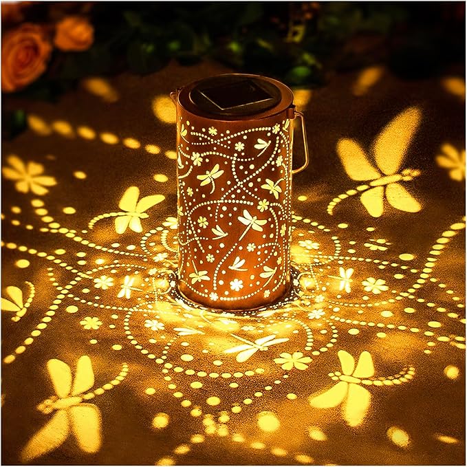 Christmas Gifts for Women Dragonfly Solar Lanterns Outdoor Waterproof Hanging Solar Lights Dragonfly Gifts for Women Men Metal Decorative LED Lanterns for Garden Decor,Yard,Patio,Lawn,Tabletop,Pathway