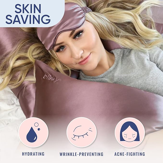 Blissy Silk Pillowcase - 100% Pure Mulberry Silk - 22 Momme 6A High-Grade Fibers - Silk Pillow Cover for Hair & Skin - Regular, Queen & King (Plum, King)