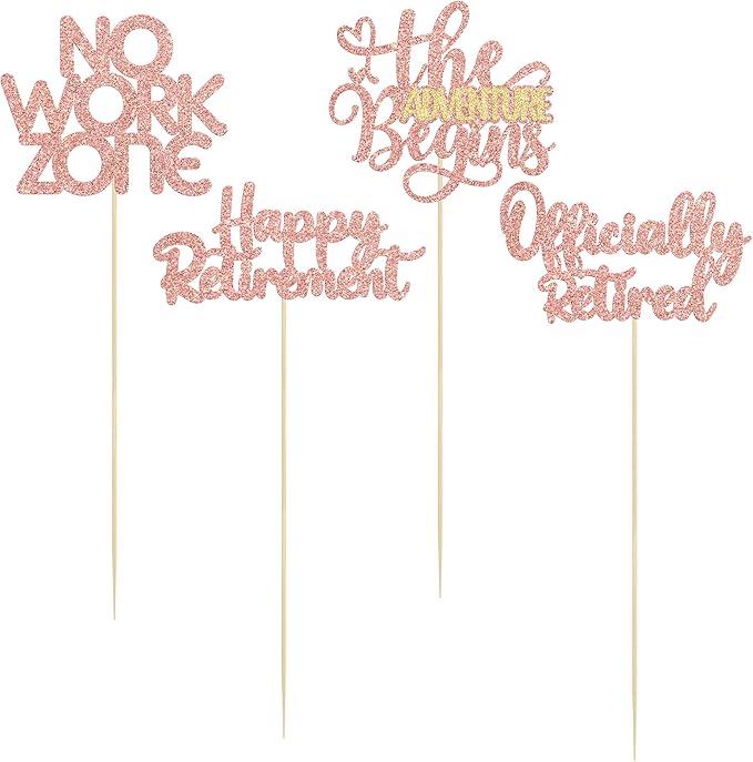 Ephlyn 16Pcs Happy Retirement Centerpiece Sticks Officially Retired Table Flower Centerpieces Sticks No Work Zone Floral Decorations for Farewell Birthday Party Centerpieces Supplies Rose Gold