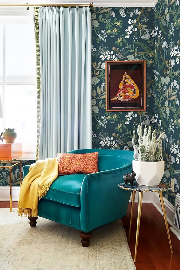 Guvana Floral Peel and Stick Wallpaper Leaf Wallpaper Green Leaves Contact Paper Vintage Flowers Self Adhesive Wall Paper for Bedroom Livering Decor 118"x16.14"
