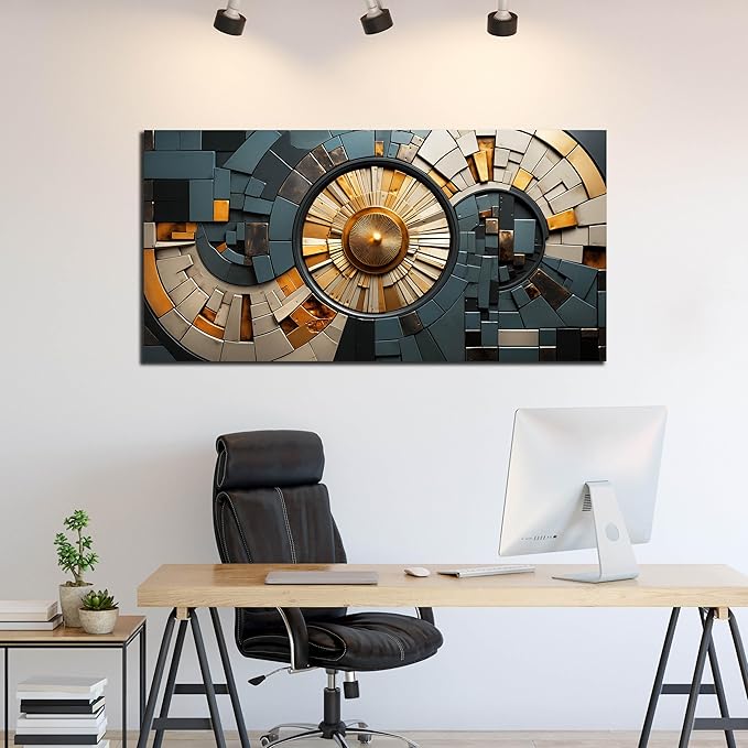 Abstract Canvas Wall Art for Living Room Bedroom Office Gold and Black Large Wall Art Geometric Abstract Picture Framed Wall Decor Modern Canvas Prints 29x59 In
