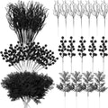 75 Pcs Christmas Glitter Branches 3 Styles Artificial Christmas Picks Berries Stems Pine Needles Floral Twig Spray for Xmas Tree Ornaments DIY Wreath Garland(Black)