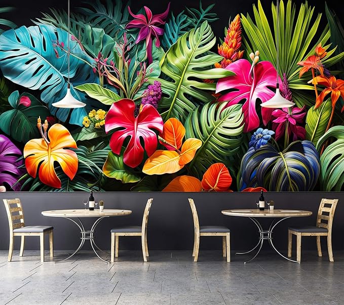 Tropical Jungle Wallpaper Peel and Stick Colorful Botanical Leaf Self Adhesive Wall Mural for Living Room Bedroom 82"x57"