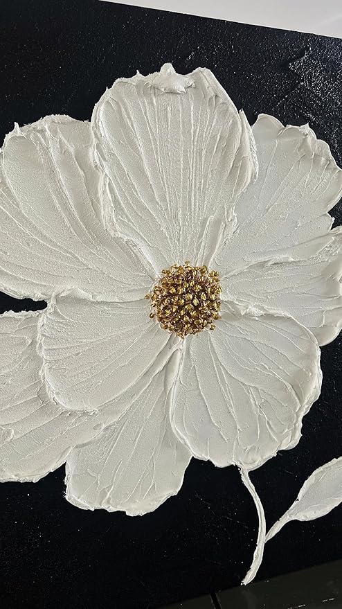 YaSheng Art - Thick Texture Flowers Abstract Oil Painting Hand-Painted Black and White Wall Art Minimalist modern Art Paintings Home Living room Room Dining Room Bedroom Wall Decorative Art Oil Painting 24x24inch