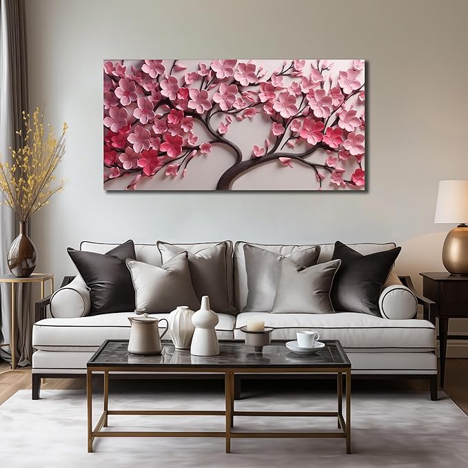 Flower Canvas Wall Art for Living Room Tree Pictures Wall Decor for Bedroom Pink Wall Art for Office Women Size 20 x 40 Inch