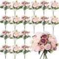 Geosar 24 Bundles Artificial Peonies Flowers Fake Silk Peony Bouquet Faux Peonies Flowers Bulk for Decoration Vase Floral Arrangements Wedding Party Table (Dusty Rose,Champagne Pink)