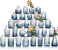 Glass Bud Vase Set of 30 - Small Vases for Flowers in Bulk - Assorted Vintage Crystal Vases for Flowers, Table Centerpieces (Blue, 30 Pcs)