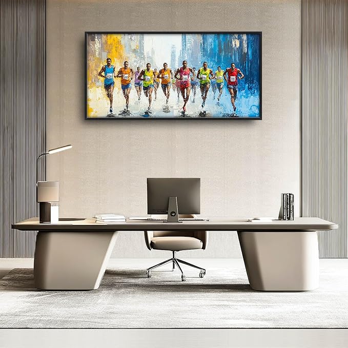 Marathon Runner Large Wall Art Sport Pictures Wall Decor Athlete Canvas Running Print Painting Modern Artwork Home Decoration for Living Room Bathroom Bedroom Office Framed 60"x30"