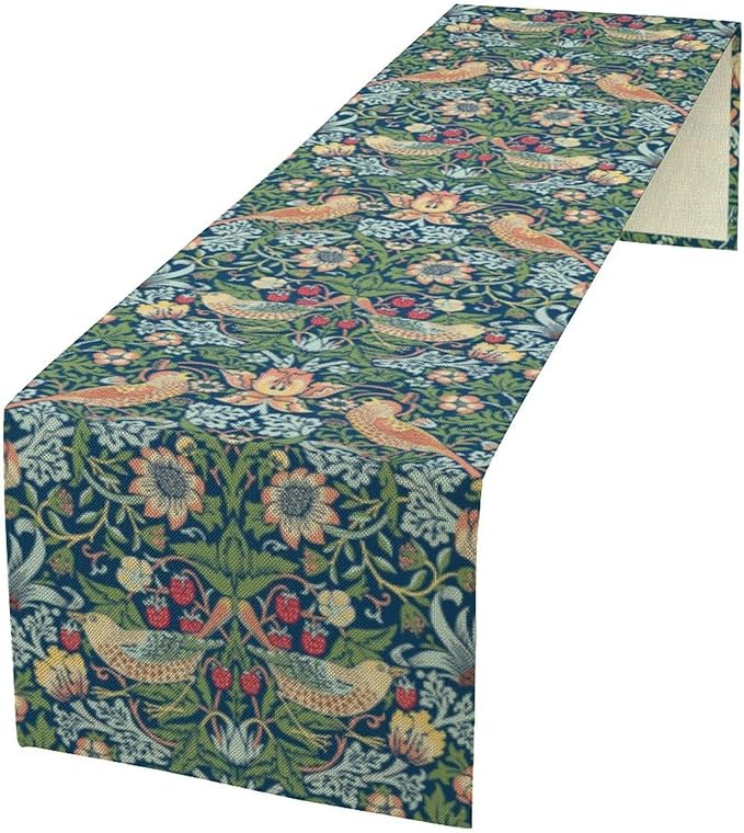 William Morris Floral Table Runner, Vintage Green Flowers Botanical Printed Table Runner for Home Kitchen Dining Table Decoration,13x60 Inch