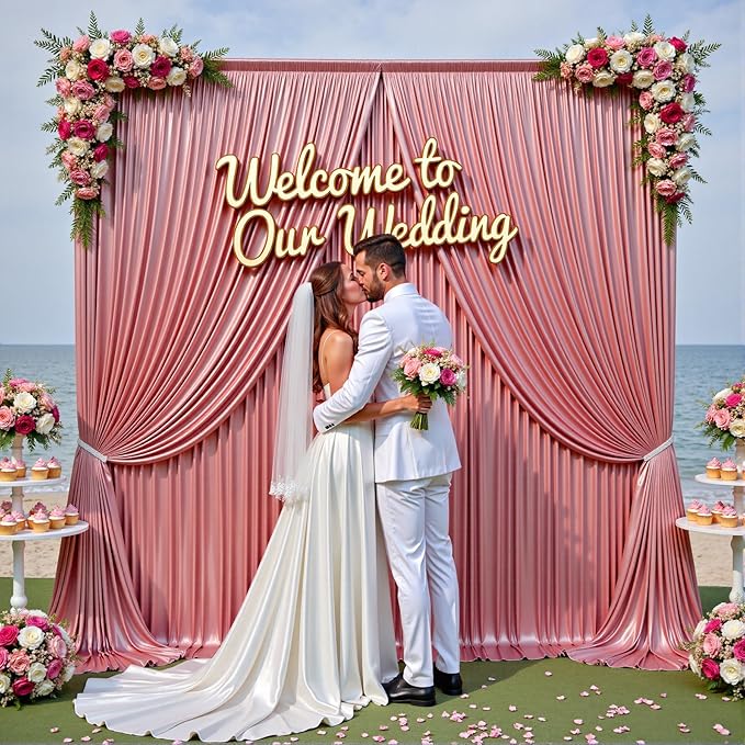gogoparti 10x10FT Rose Gold Sequin Backdrop Curtain - 2 Panels of 5x10FT Wrinkle-Free Glitter Drapes for Photography, Birthdays, Weddings & Graduations